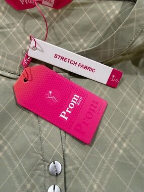 Prom Kurren Stretch Fabric Olive Green Shirt with Pink Tags